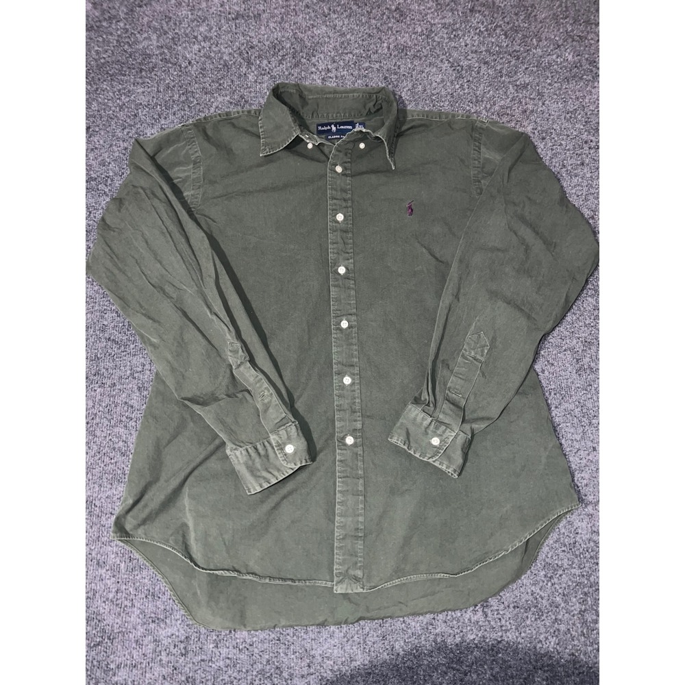Ralph Lauren Mens XL Olive Green Cotton Classic Fit Button Down Shirt LS